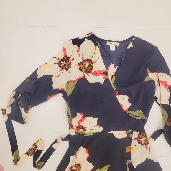 Monteau Navy Floral Kimono dress - Picture 2 of 7